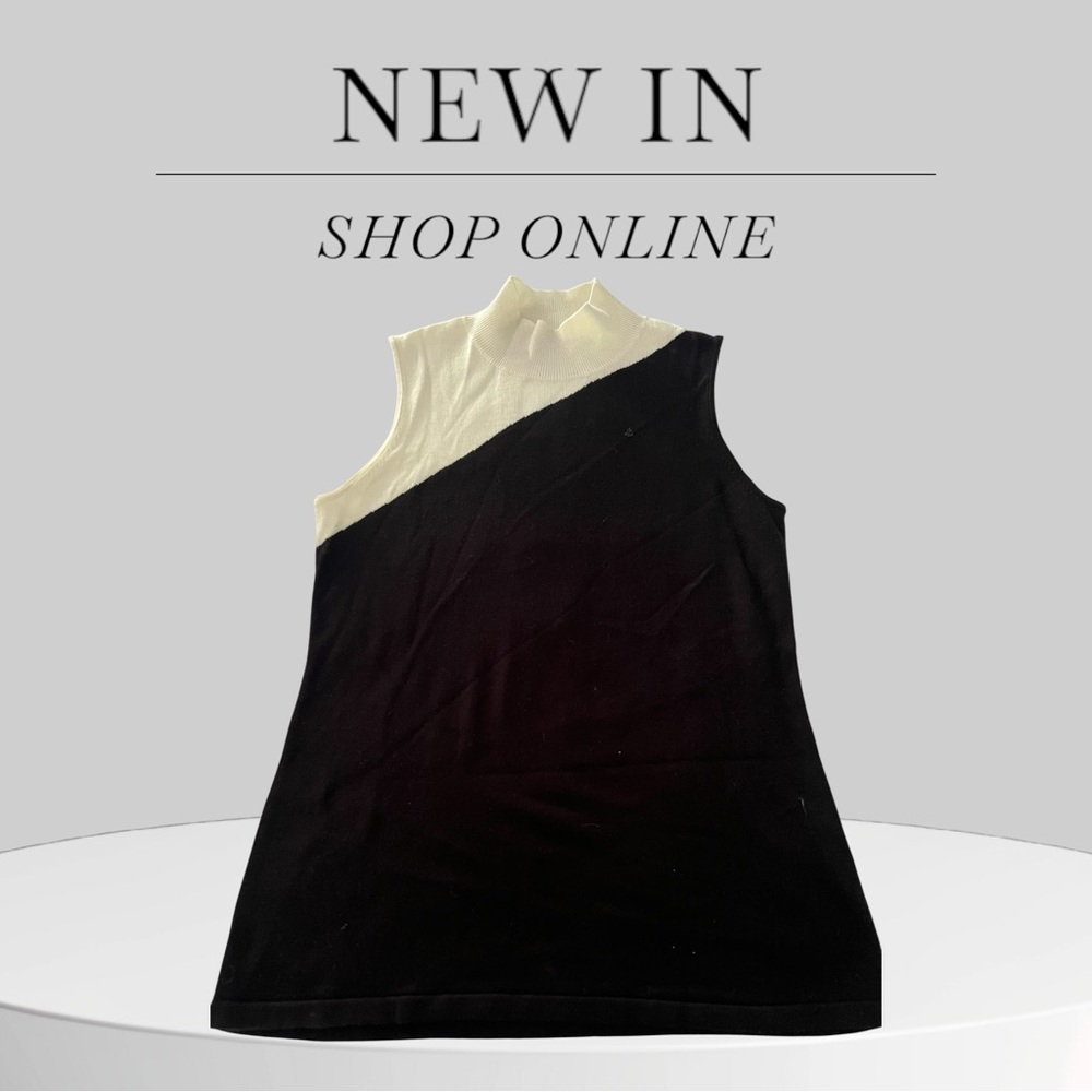 Calvin Klein Black and Cream Sleeveless Top Size M 100% Acrylic